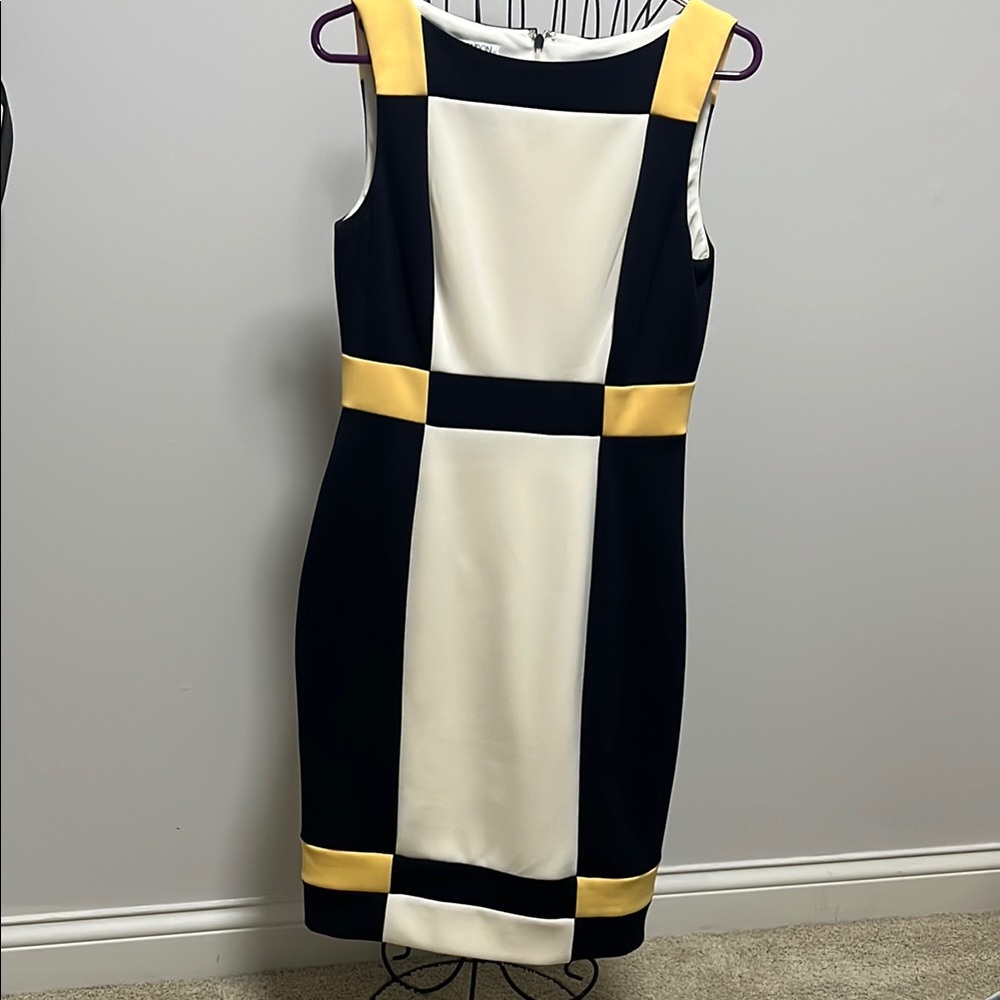 Elegant Color Block Dress - Navy, Ivory, and Yellow - Picture 1 of 5